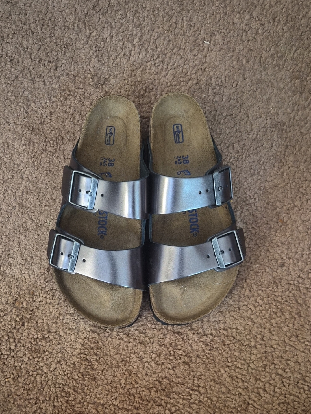 Birkenstock Arizona Double-Strap Sandals in Metallic Anthracite